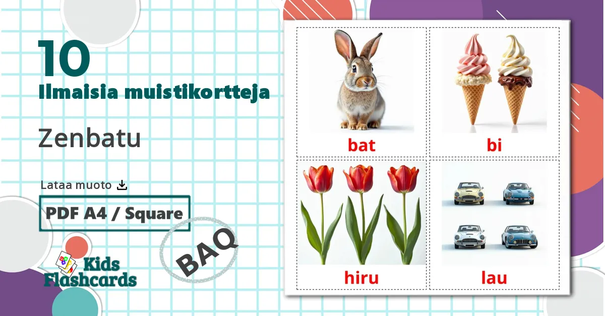 10 Zenbatu lasten kuvakortit