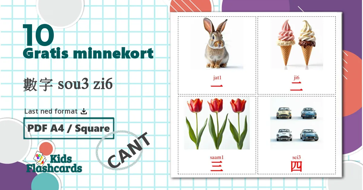 10 數字 sou3 zi6 bildekort