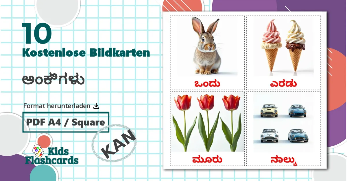 10 Bildkarten für ಅಂಕಿಗಳು