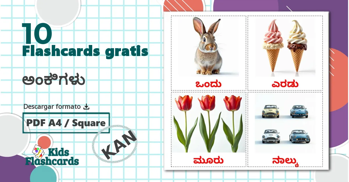 10 tarjetas didacticas de ಅಂಕಿಗಳು