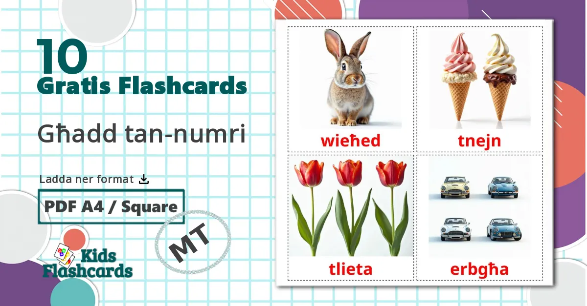 10 Għadd tan-numri  bildkort för barn