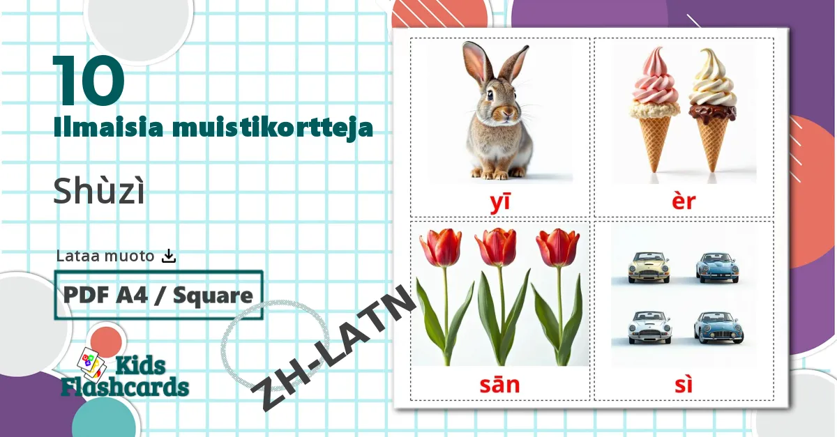 10 Shùzì lasten kuvakortit
