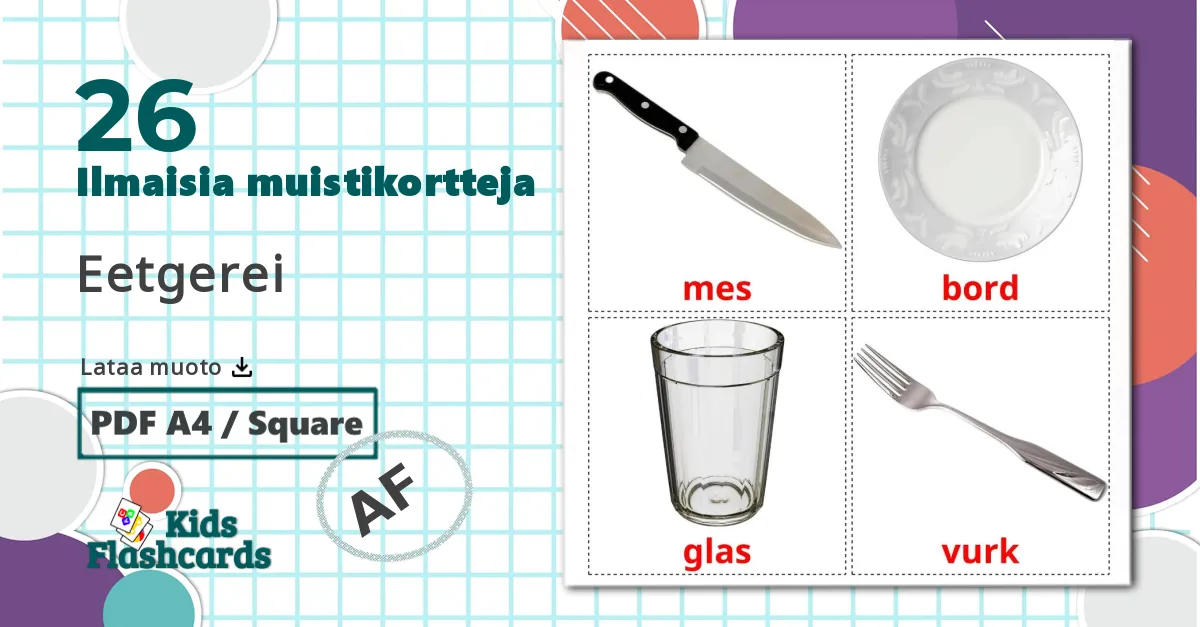 26 Eetgerei lasten kuvakortit