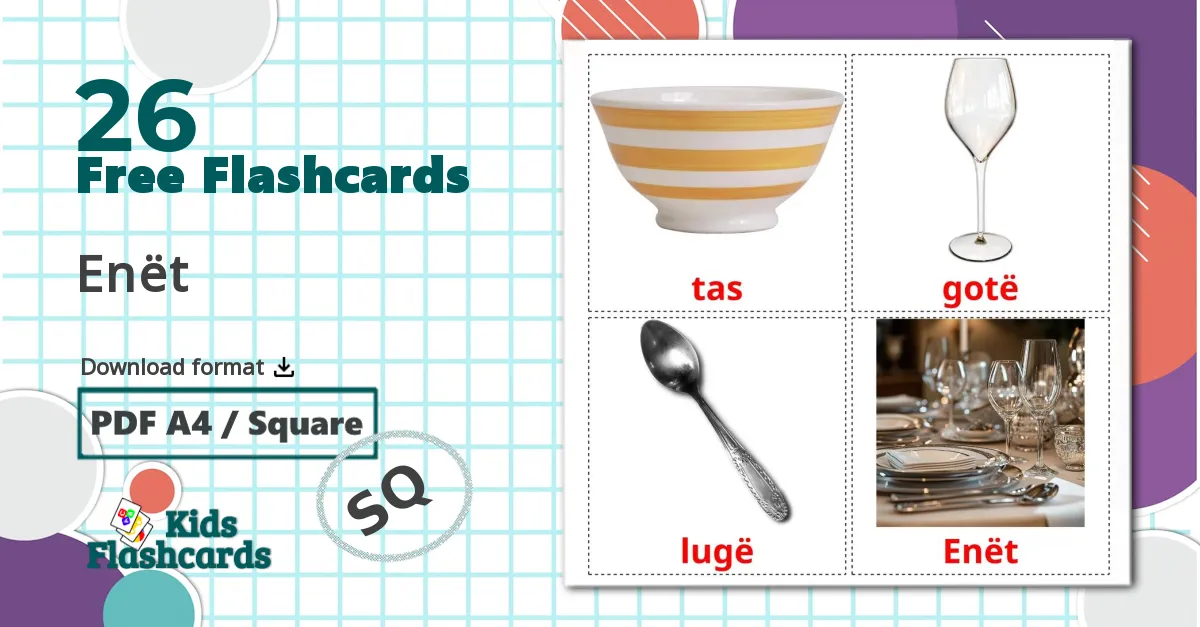 Crockery and cutlery - albanian vocabulary cards