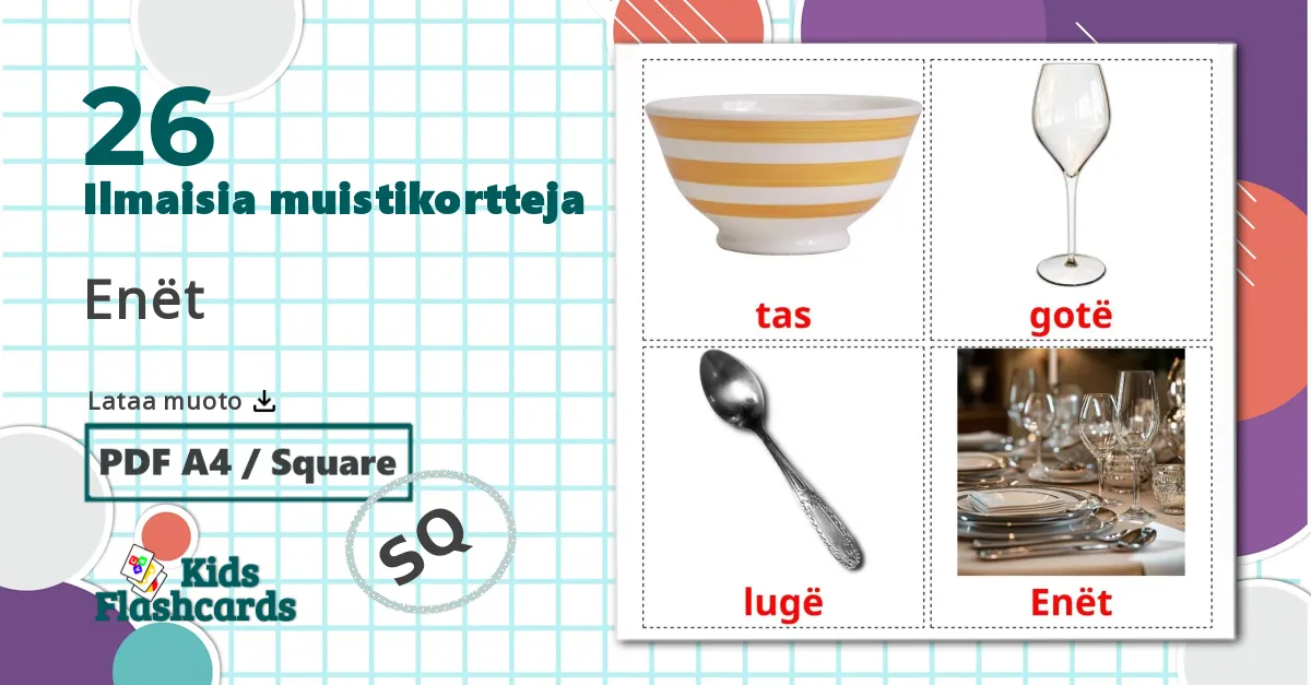 Astiat ja ruokailuvälineet - albanian sanastokortit