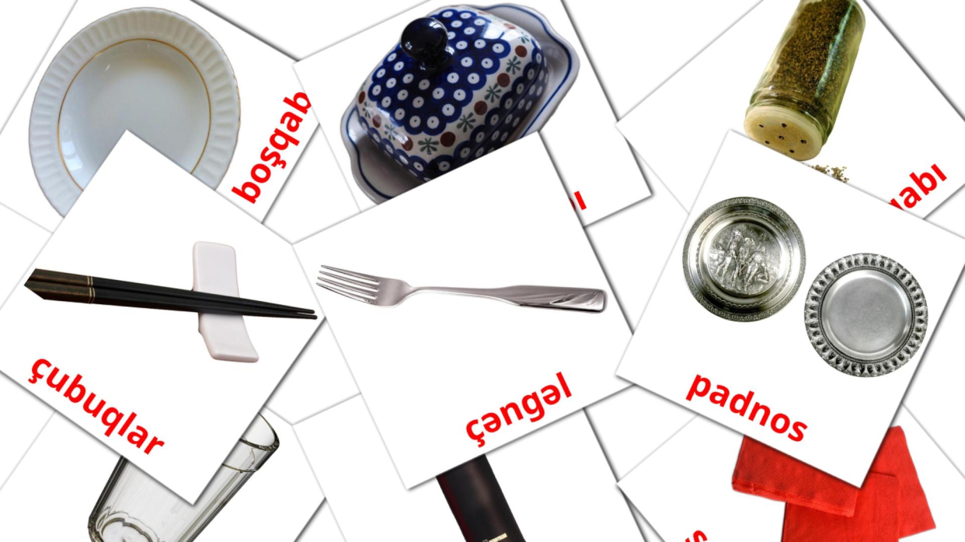 Crockery and cutlery - azerbaijani vocabulary cards
