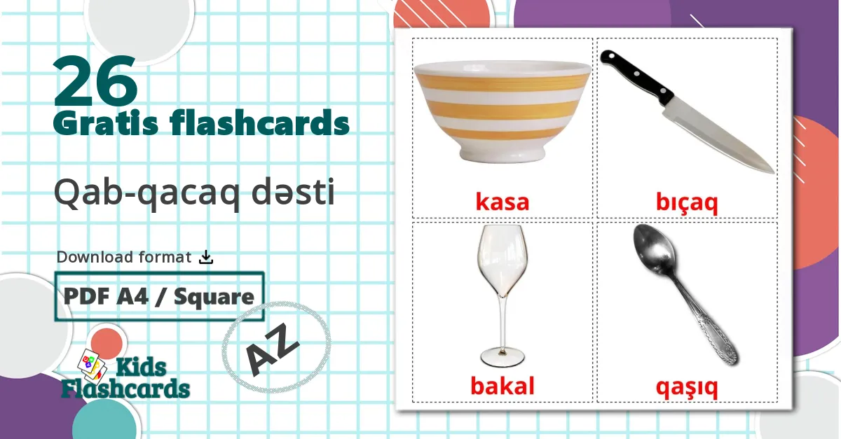 26 Qab-qacaq dəsti billedkort for børn