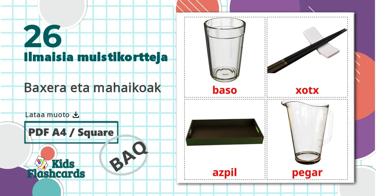 26 Baxera eta mahaikoak lasten kuvakortit