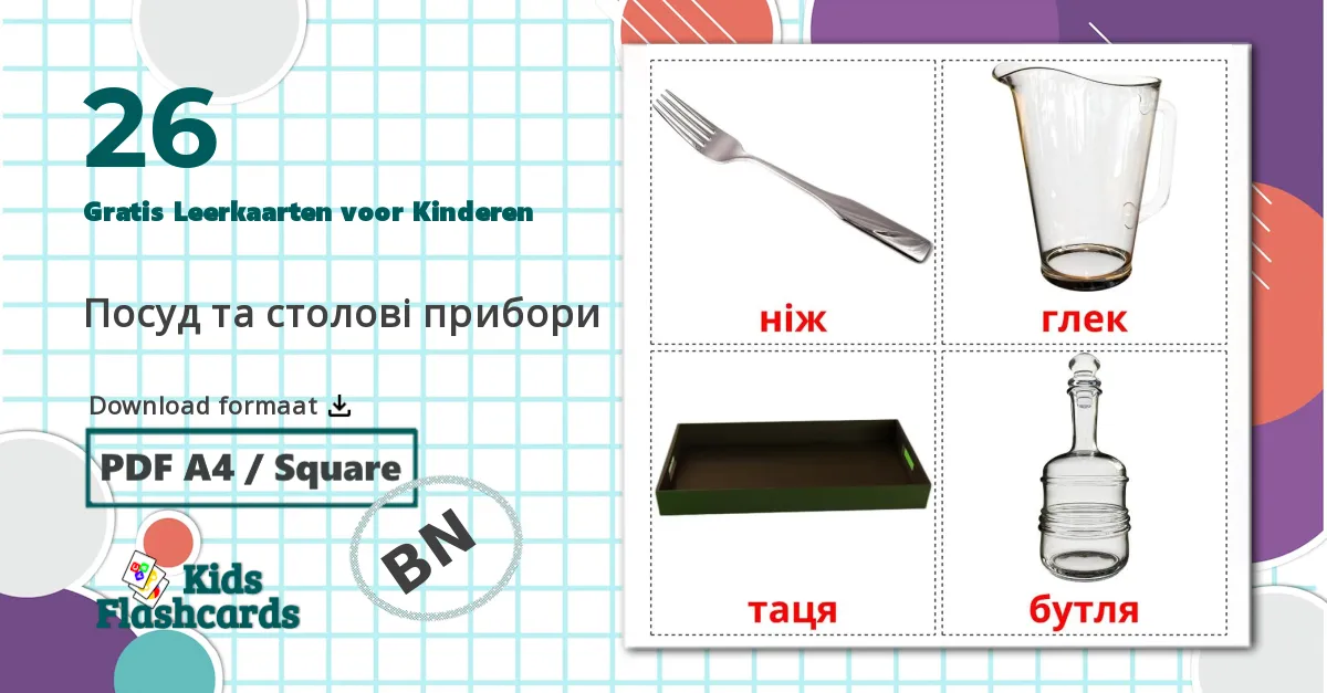 26 Servies en bestek Leerkaarten voor kinderen