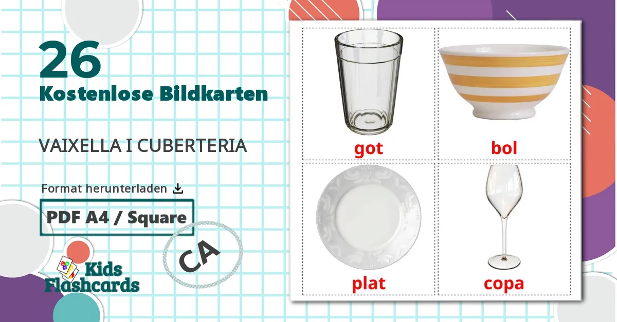 26 Bildkarten für Geschirr und Besteck