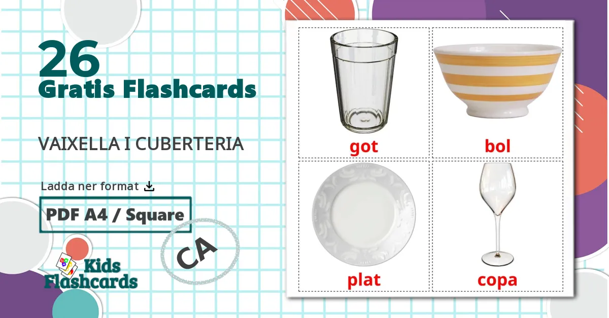 26 Porslin och bestick bildkort för barn