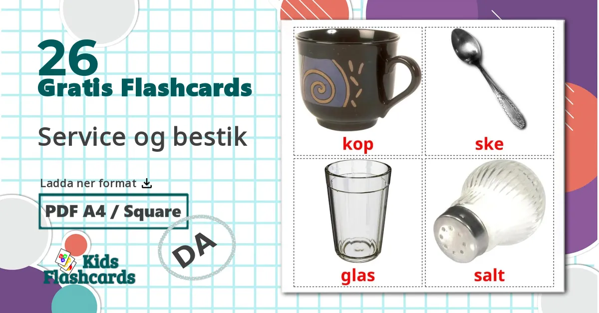 26 Service og bestik bildkort för barn