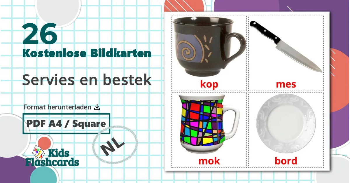 26 Bildkarten für Servies en bestek