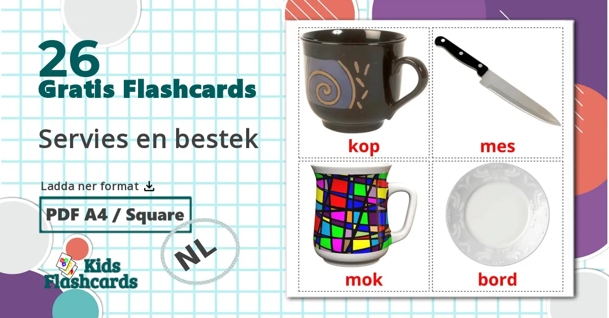26 Servies en bestek bildkort för barn