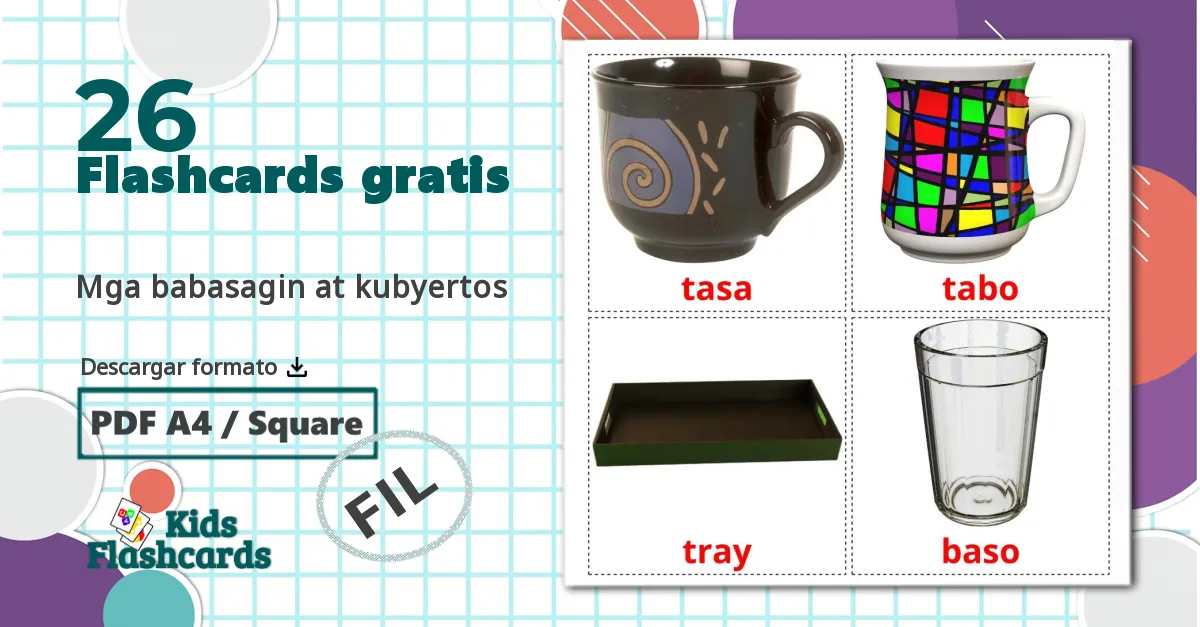 26 tarjetas didacticas de Mga babasagin at kubyertos