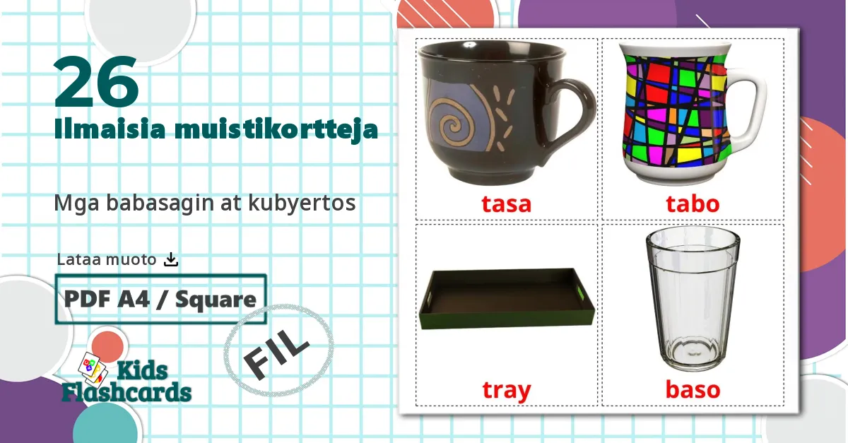 26 Mga babasagin at kubyertos lasten kuvakortit