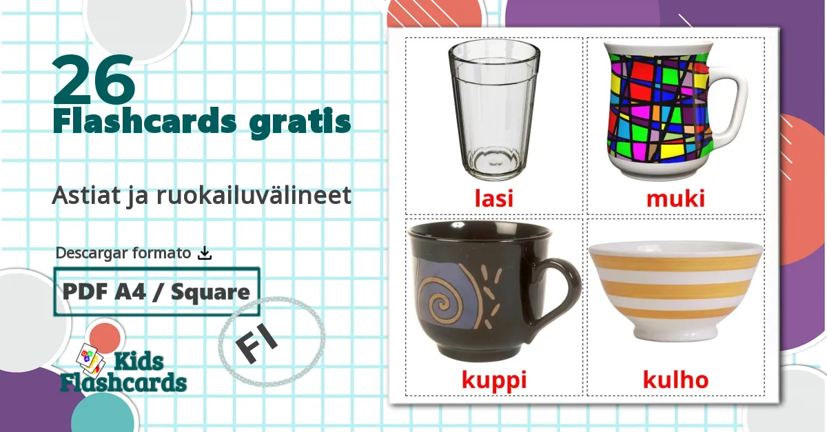 26 tarjetas didacticas de Astiat ja ruokailuvälineet