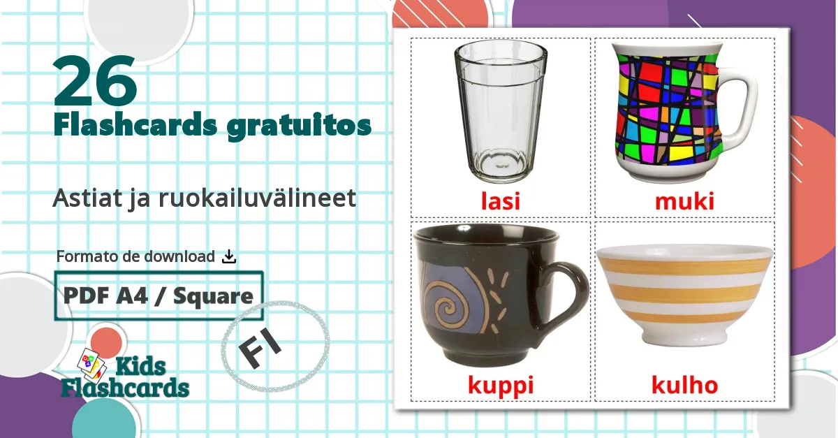 26 Flashcards de Astiat ja ruokailuvälineet