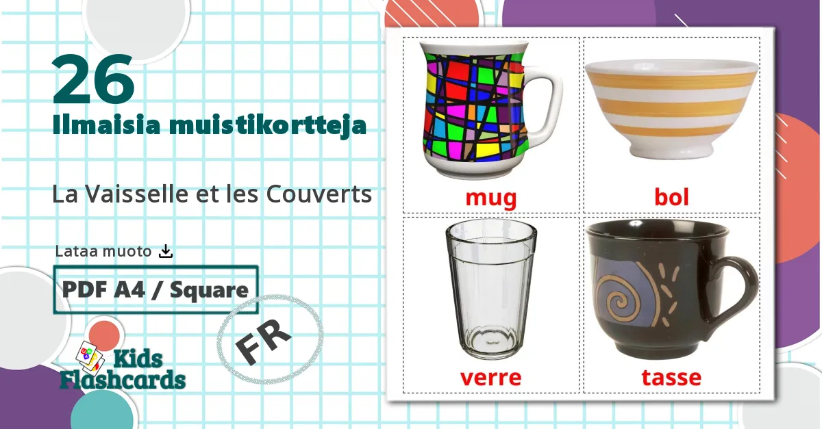 26 La Vaisselle et les Couverts lasten kuvakortit
