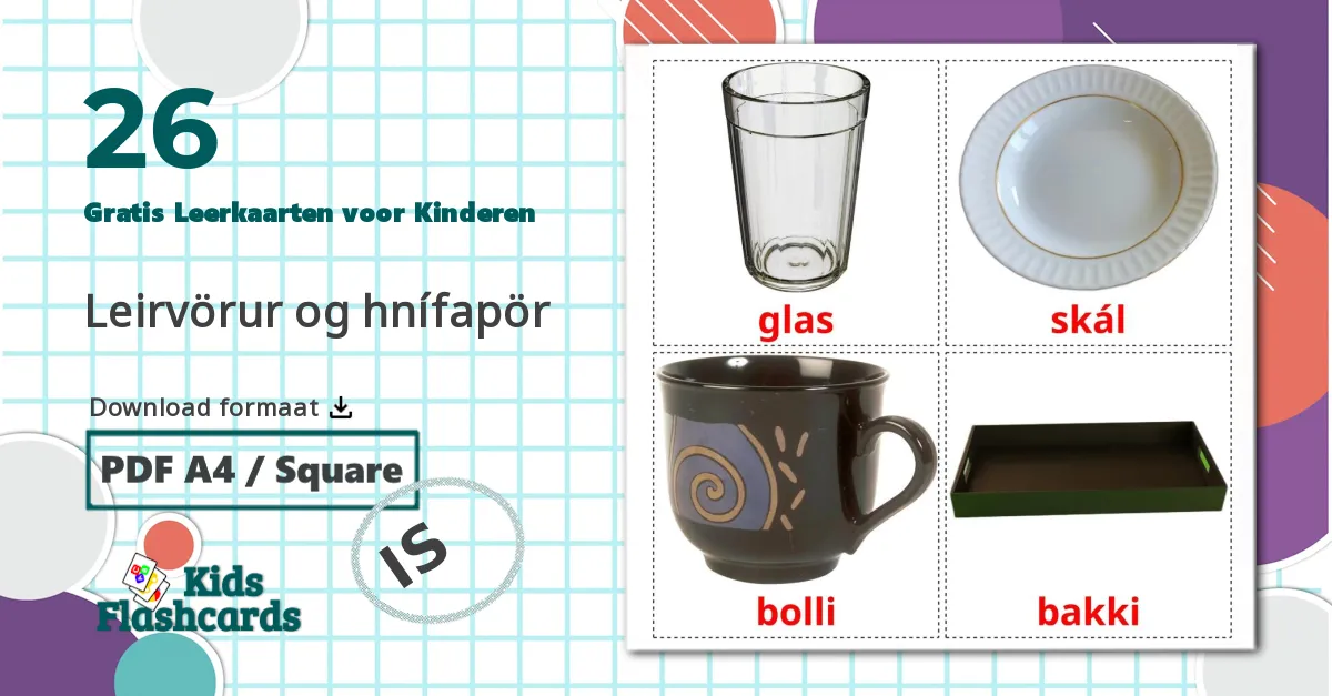26 Leirvörur og hnífapör Leerkaarten voor kinderen