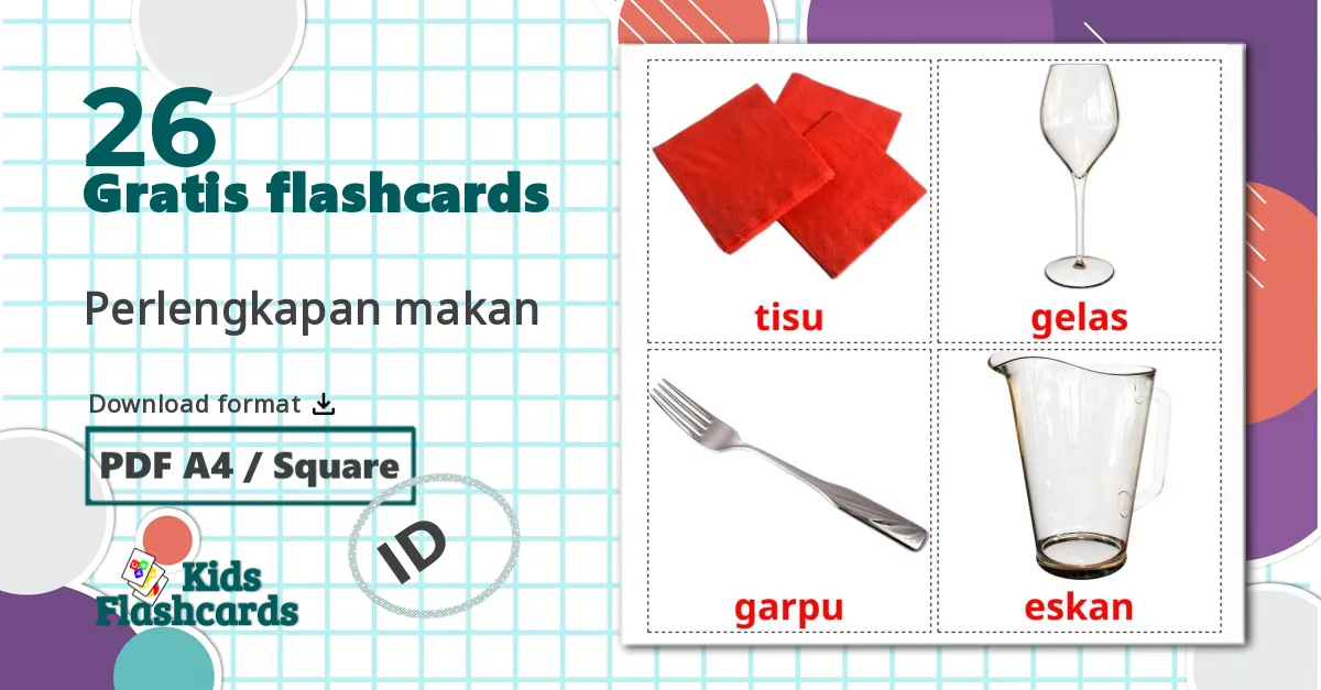 26 Perlengkapan makan  billedkort for børn