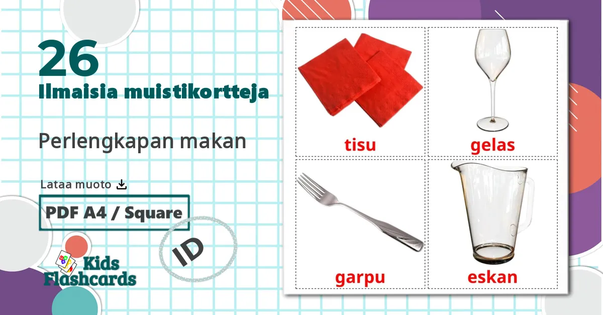 26 Perlengkapan makan  lasten kuvakortit