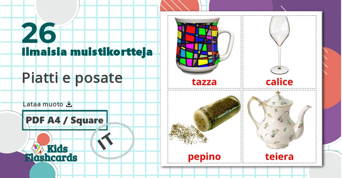 26 Piatti e posate lasten kuvakortit