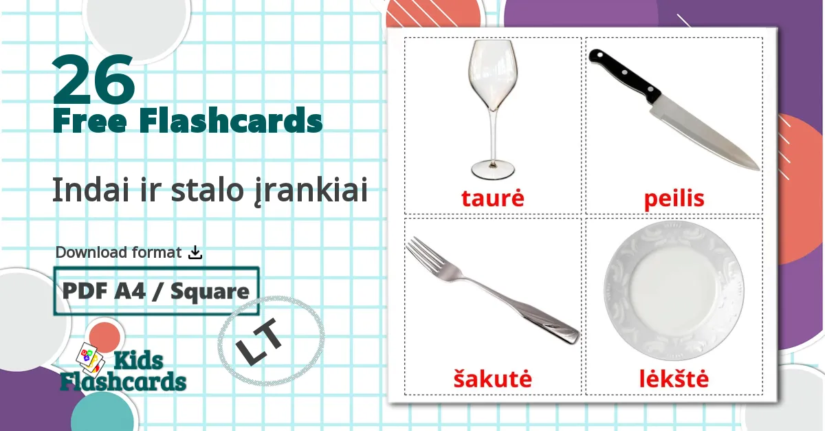 26 Indai ir stalo įrankiai flashcards