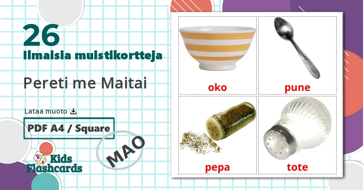 26 Pereti me Maitai lasten kuvakortit
