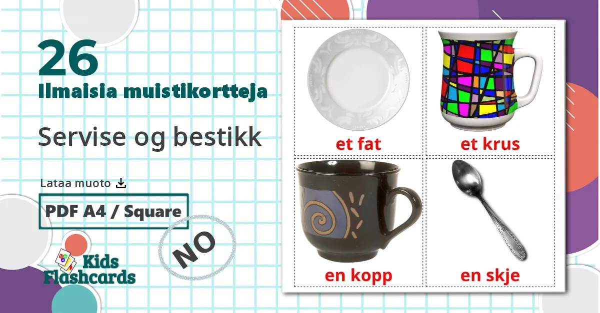 26 Servise og bestikk lasten kuvakortit
