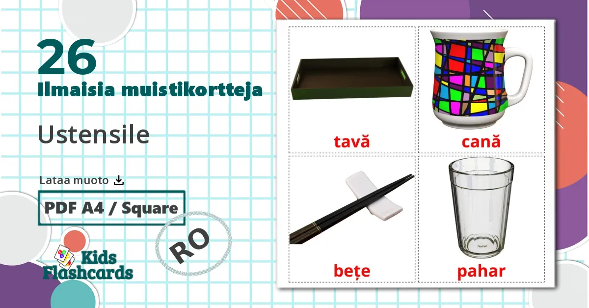26 Ustensile lasten kuvakortit