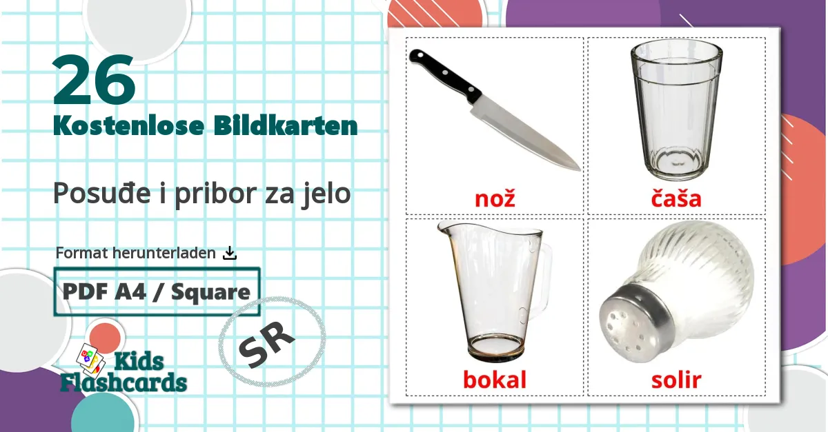 26 Bildkarten für Posuđe i pribor za jelo