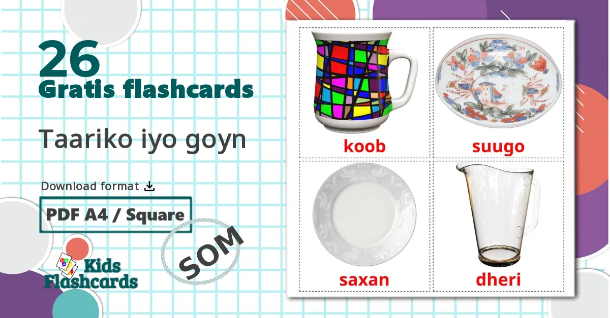 26 Service og bestik billedkort for børn