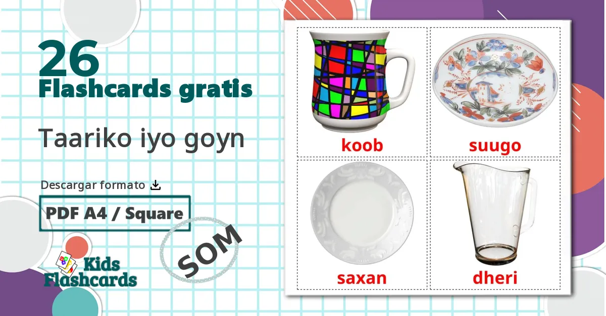 26 tarjetas didacticas de Vajilla y Cubertería