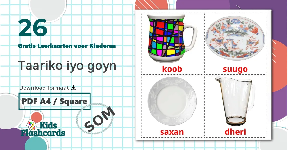 26 Servies en bestek Leerkaarten voor kinderen