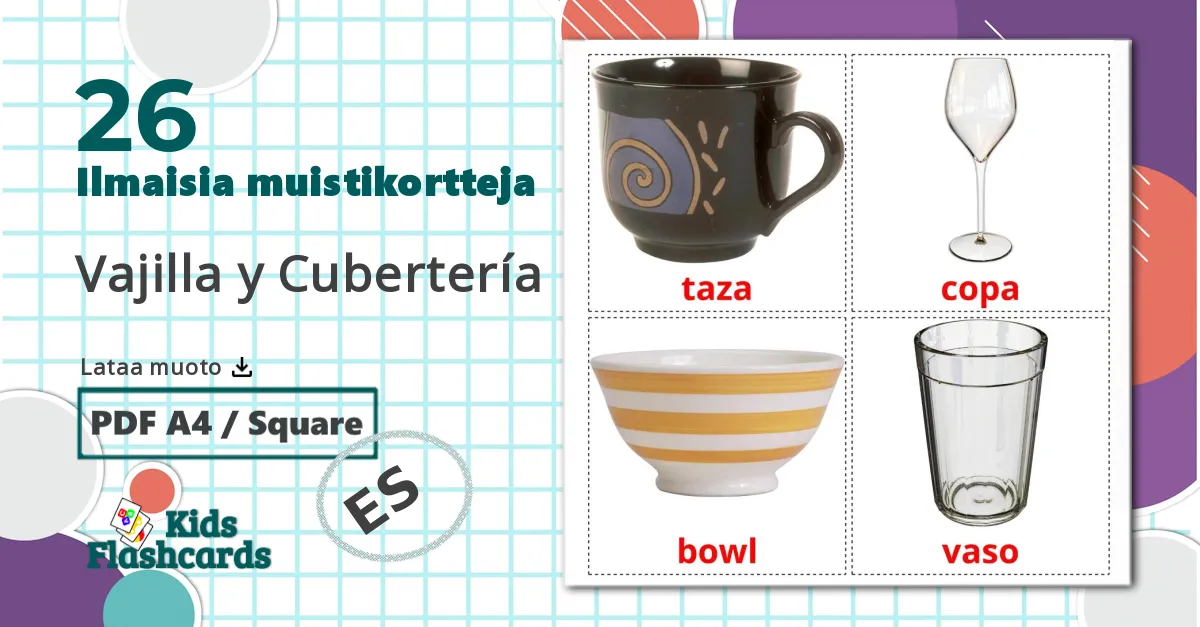 26 Vajilla y Cubertería lasten kuvakortit