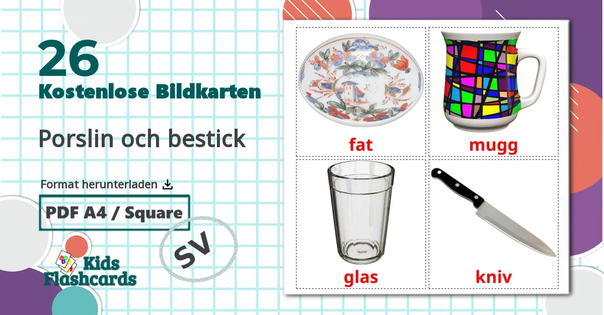 26 Bildkarten für Porslin och bestick