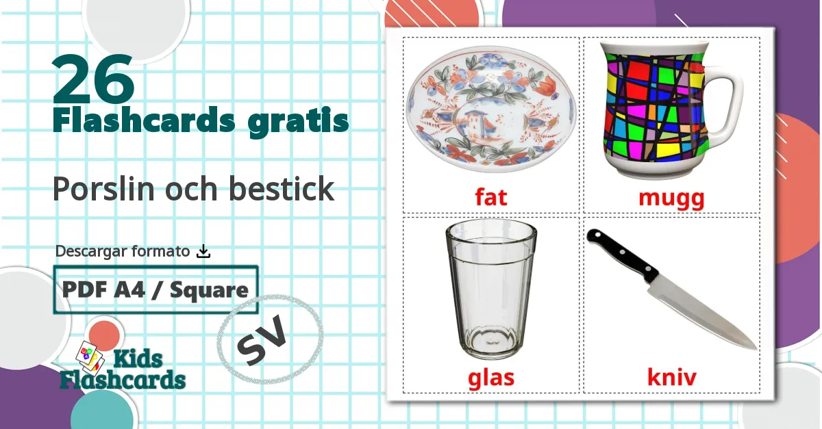 26 tarjetas didacticas de Porslin och bestick