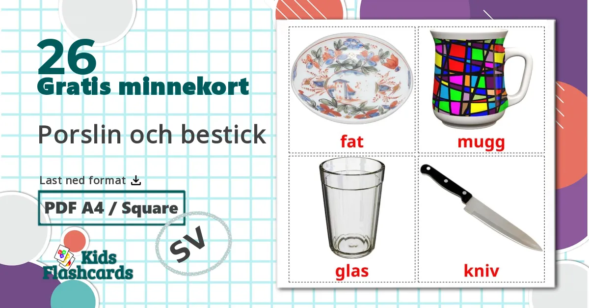 26 Porslin och bestick bildekort