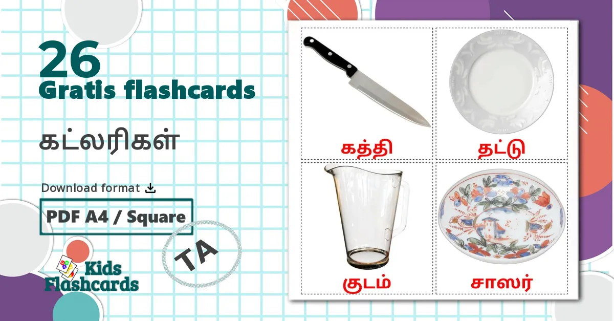26 கட்லரிகள் billedkort for børn