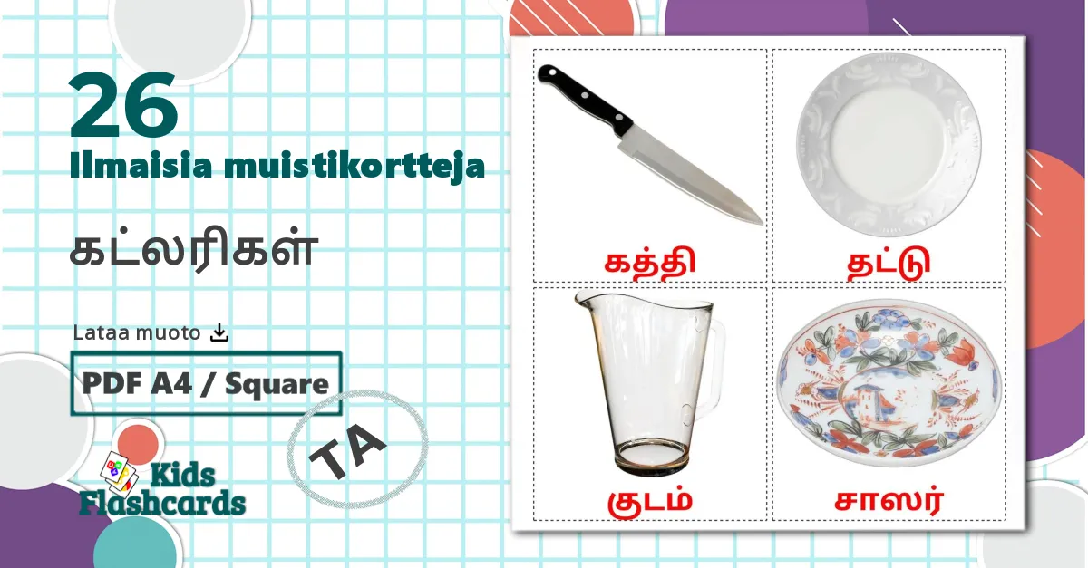 26 கட்லரிகள் lasten kuvakortit