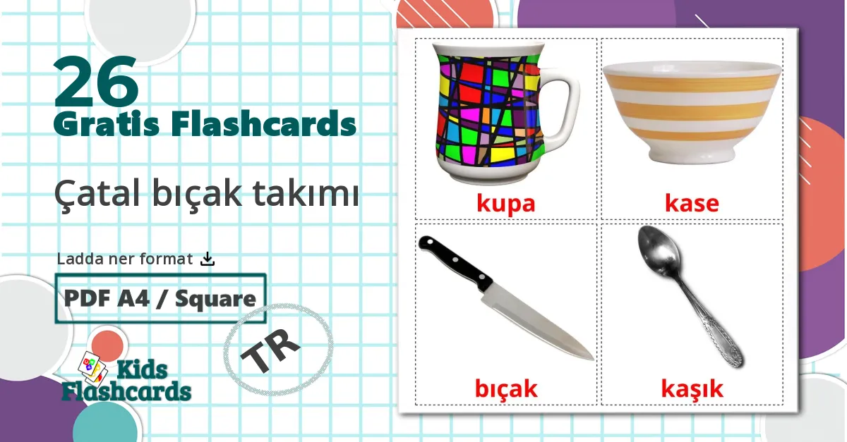 26 Çatal bıçak takımı bildkort för barn