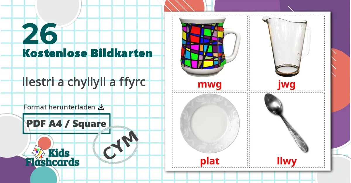 26 Bildkarten für Geschirr und Besteck