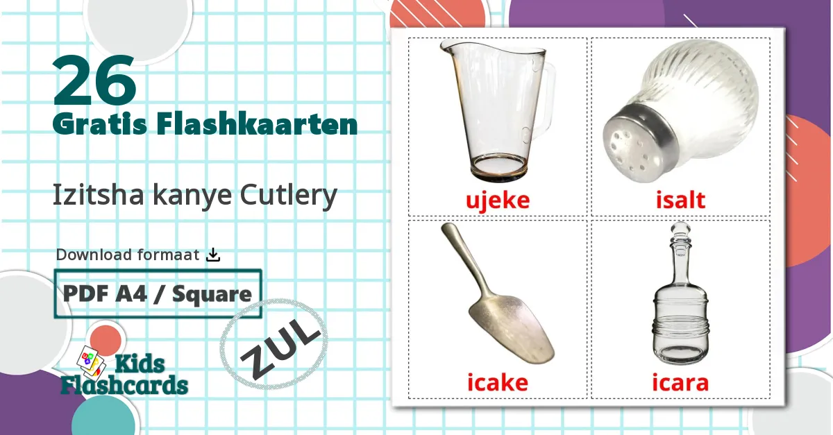26 Servies en bestek Leerkaarten voor kinderen