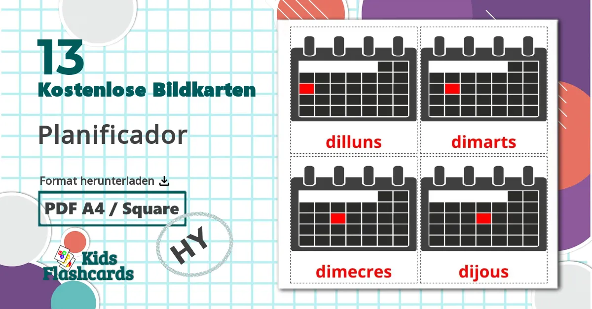 13 Bildkarten für Wochentage