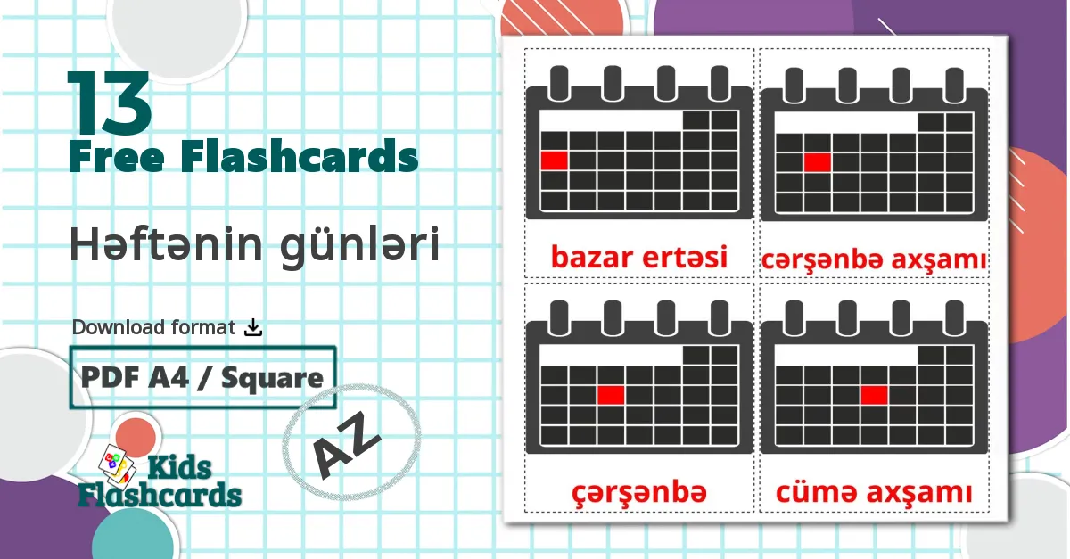 Days of Week - azerbaijani vocabulary cards