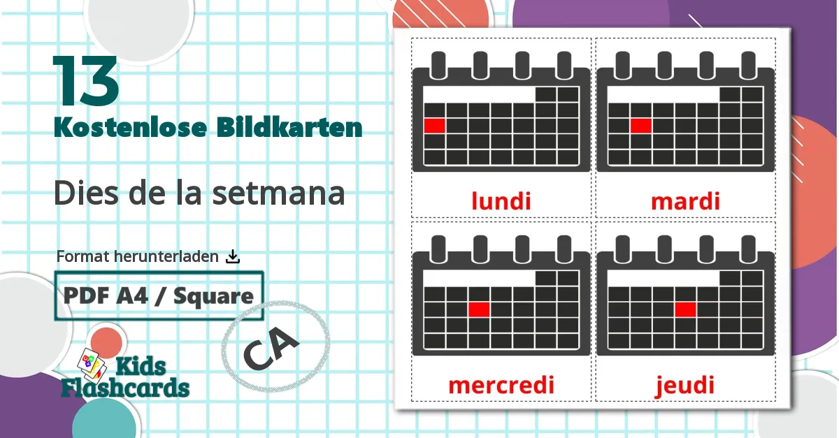 13 Bildkarten für Dies de la setmana