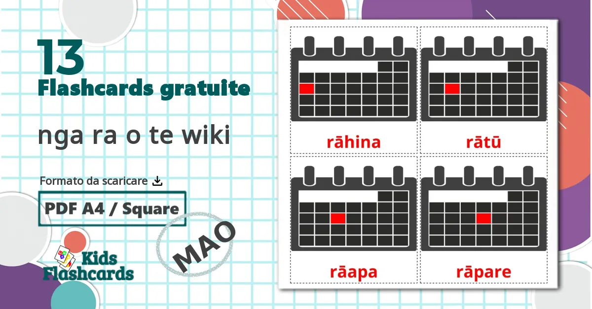 13 flashcards di nga ra o te wiki