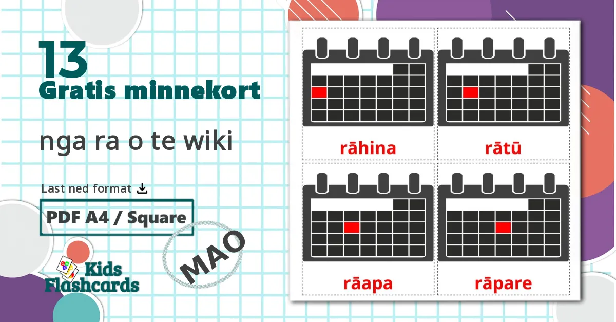 13 nga ra o te wiki bildekort