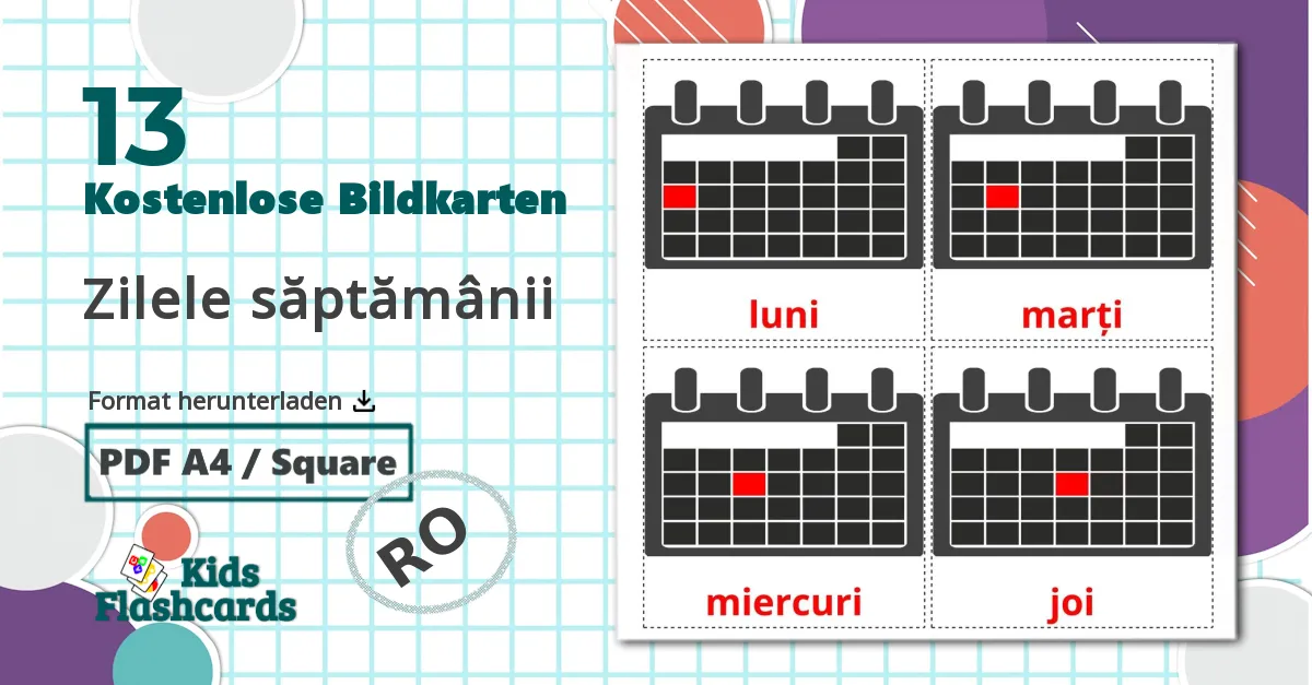 13 Bildkarten für Zilele săptămânii